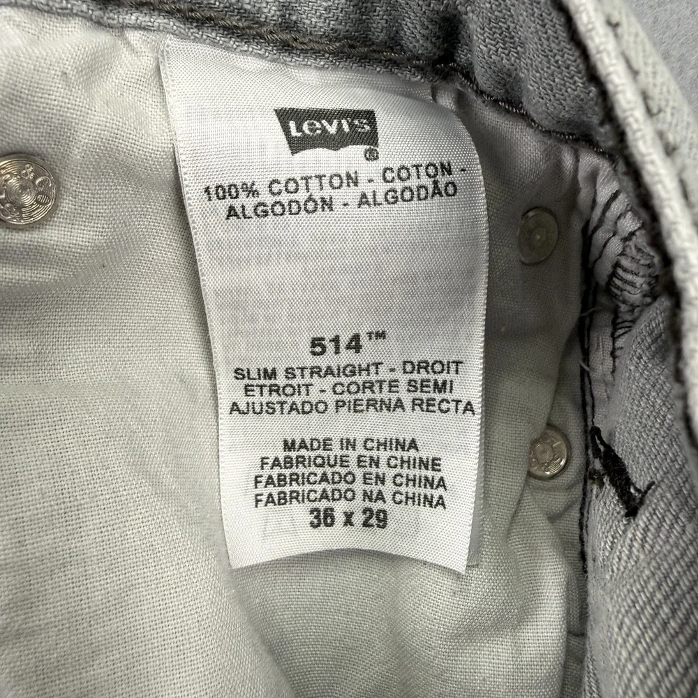 Levi's 514 Mens Gray Denim Jeans Size 36x29 Slim Straight Fit‎ Mid Rise
